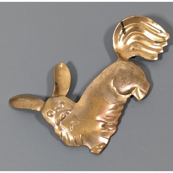 Vintage Artisan Brass Rabbit Dog Brooch Pin Large - Picture 1 of 10